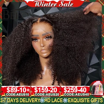 BEEOS Подскачащи пухкави афро къдрици 36inch 250% 13x6 13x4 Full HD дантела отпред перуки от човешка коса предварително оскубани избелени сурови бразилски коса