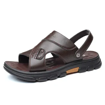 Летни кожени сандали Мъжки дишащи плажни обувки на открито Джапанки Модни обувки Вътрешни чехли Слайдове Мъжки плоски сандали 2022