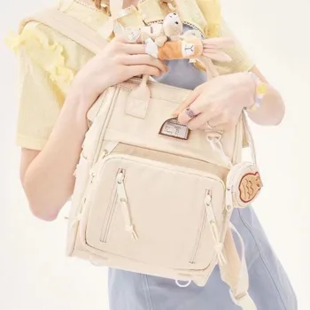 Корейска класика Preppy стил прогимназия тийнейджър момиче множество джобове раница с висулка офис лаптоп сладък раница