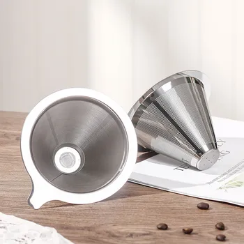 Филтър за кафе от неръждаема стомана над преносим за многократна употреба малък и лек компактен държач за капкомер за гореща вода Ново