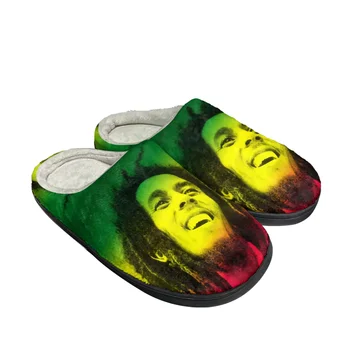 Bob Marley Reggae Rasta Singer Начало Памук Персонализирани чехли Мъжки дамски сандали Плюшени ежедневни Дръжте топли обувки Термичен чехъл
