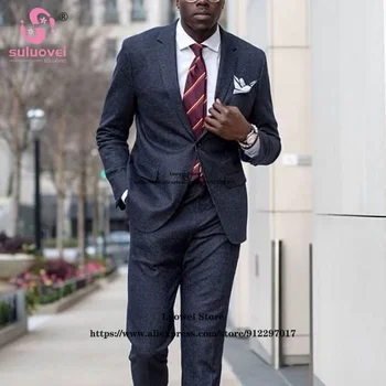 Класически бизнес костюми за мъже Slim Fit африкански младоженци сватба 2 парче яке панталони комплект официален прорез ревера смокинги костюм Homme