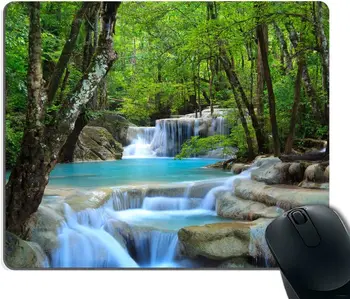Mouse Pad Custom Waterfalls Creek Landscape Trees Waterfall Stones Non-Slip Thick Rubber Mouse Pad, 9.5 X 7.9 инча