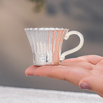 Чисто сребро 999 Ръчно изработен модел с един чук Сребърна чаша Чаша за чай Домакински комплект чай Венчелистче уста Сребърна чаша
