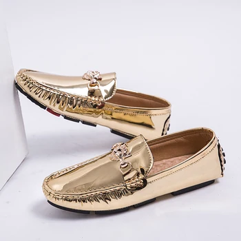 Злато Сребро Мъжка мода Голям размер 46 47 48 Външни ежедневни пешеходни мокасини Луксозни модерни мъжки обувки за шофиране Moccasin