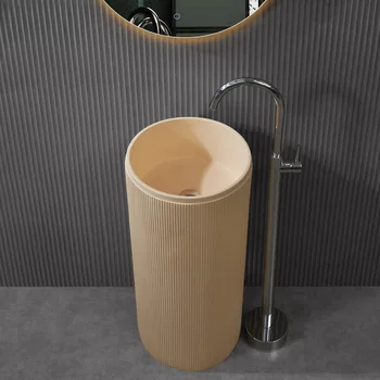 Nordic Simple Column Basin Интегрирана мивка Мивка за тоалетна Мивка за тоалетна Бежов кръгъл басейн