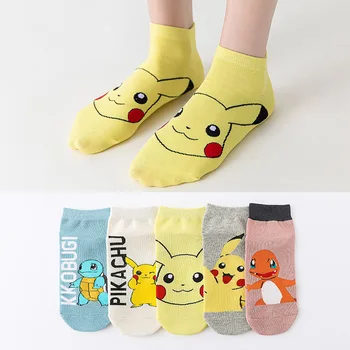 Pokemon Series Cartoon Pikachu Geni Turtle Мъжки и дамски чорапи Анимация Нисък комфорт памучни чорапи за лодки Дамски Tide чорап
