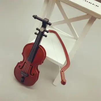 Мини дървен музикален инструмент симулация цигулка кафява статуя декорация симулация цигулка орнаменти добре изглеждащи мини цигулка