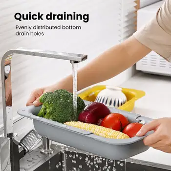 Универсална цедка за мивка Многофункционална прибираща се кошница за източване Разтегателен отцедник за измиване на плодови зеленчуци за прибори за хранене