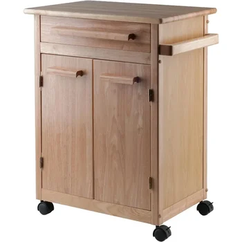 дървена кухненска количка, естествена, единично чекмедже