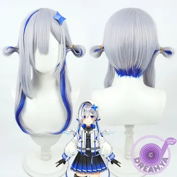 Amane Kanata Cosplay Wig Hololive Youtuber Silver Blue Mixed Heat Resistant Synthetic Hair Halloween Party Role Play + Wig Cap