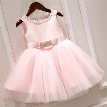Момиче лък рожден ден тюл рокля без гръб сватбена рокля детски парти носят принцеса розова рокля бебе момиче куха навън