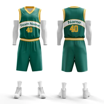 Баскетболни дрехи за деца Баскетболно оборудване Детска сублимация Печат на име Баскетболна униформа Зелени баскетболни фланелки