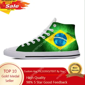 Горещи бразилски бразилски флаг патриотични смешни мода ежедневни обувки високо топ мъже жени маратонки класически високо Топ класически обувки