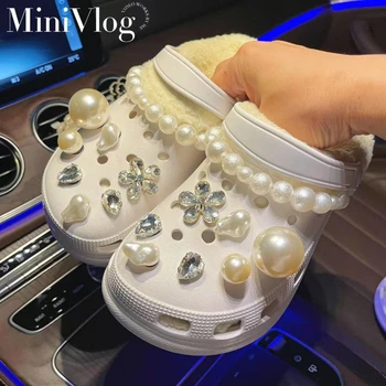 Талисмани за обувки за Crocs DIY диамантена перлена верига Подвижна декоративна катарама за Croc обувки чар аксесоари Детско парти момичета подарък