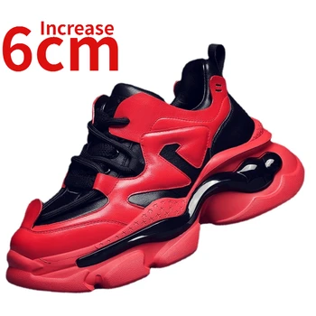 Мъжки обувки на татко увеличени 6 см мъжки ежедневни спортни обувки повишени дебели обувки платформа естествена кожа дишащи обувки за мъже