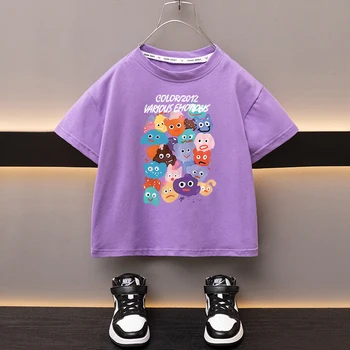 100% памук детска тениска момичета кръг врата черни тениски Япония карикатура сладък котка момчета топ високо качество печатни дрехи 2024