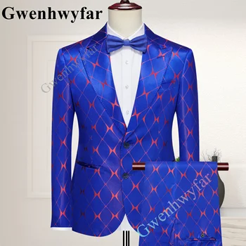 Gwenhwyfar Мъжки костюми 2 бр Peaked ревера Slim Fit Blazer Casual Prom Terno Най-добрите мъже Tuxedos за сватбена мода (яке + панталони)