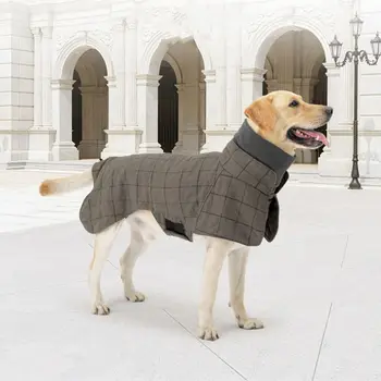 Каки каре зимно куче ветровка полиестер / вълнен плат топло куче палто яке ветроупорен висока яка куче ветроупорни дрехи