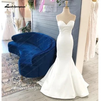 Lakshmigown Проста лъскава сатенена сватбена рокля за жени 2024 V врата етаж дължина сватба булчинска рокля abito da sposa