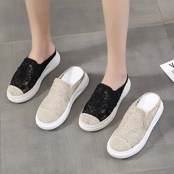 Fashion Mesh дишаща приплъзване на женски обувки Дамски обувки Ежедневни висококачествени мокасини Корейски пристигане пролет лято чехъл