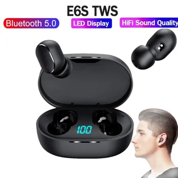 E6S TWS Безжични Bluetooth слушалки 5.0 с микрофон Спортни слушалки Шумопотискаща тапа за уши Мини слушалки за свободни ръце