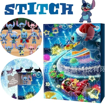 24PCS Disney Stitch в наличност Комплект фигура Коледа Хелоуин Адвент календар подарък Kawaii аниме фигурален действие PVC модел детска играчка