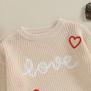 Детски момичета момчета Свети Валентин облекло дълъг ръкав малко любов бродерия плета пуловер сладко сърце топъл пуловер
