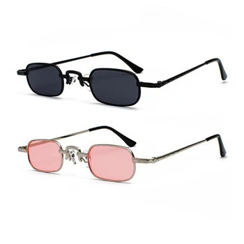 2Pcs Ретро пънк очила Прозрачни квадратни слънчеви очила Женски ретро слънчеви очила Мъже Метална рамка - черна + черна сива & розова + сребриста