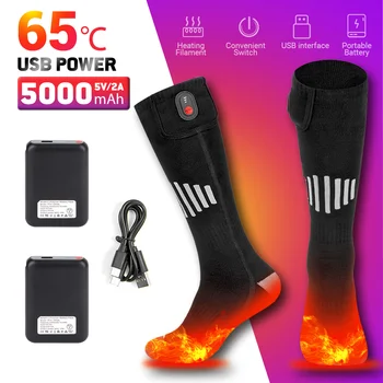 65°C Отопляеми чорапи Зимна топлина 5000mAh USB акумулаторни чорапи за отопление Мотоциклет Външни отопляеми ботуши Моторни шейни Ски чорап