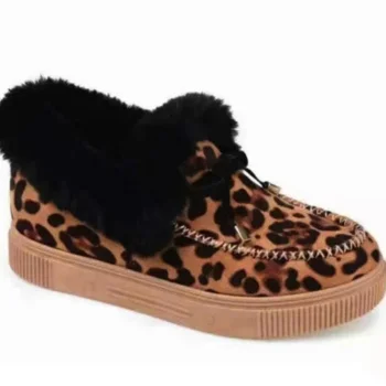Жени Краката носят плътен цвят 2023 Дамски обувки Зимни топли къси плюшени леопардови памучни обувки Ежедневни удобни женски обувки
