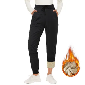 Дамски зимни Sweatpants руно агнешко четка облицовани джогинг панталони с джобове висока талия топло термичен памук Sweatpant