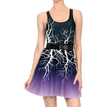 [Ти си моята тайна] 2021 Нова танкова рокля Черни лилави контрастни дрехи за жени Готически светкавици 3D принтирани рокли Улично облекло