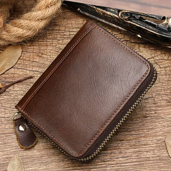 естествена кожа Rfid цип карта портфейл малка промяна монета джоб чанта за мъже жени къси портфейли с притежателя на карта чантата