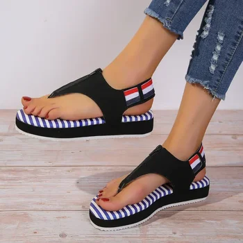 Летни обувки за жени 2024 Модна платформа Дамски сандали прашки Римски плоски дамски ежедневни сандали Дамски плажни обувки Sandalias