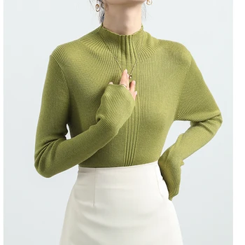 Half Поло трикотажни жени пуловер дълъг ръкав есен зима мода пуловер пуловери офис-дама джъмпер нови меки върхове 29067