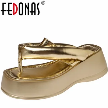 FEDONAS Платформи Чехли Дамски сандали 2023 Лятно модно парти Абитуриентски помпи Естествена кожа Качество Удобни обувки Жена