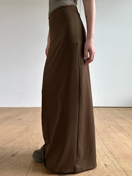 Дамски секси Bodycon дълга пола Y2K Midi талията плътен цвят естетически Макси фоайе пола улично облекло