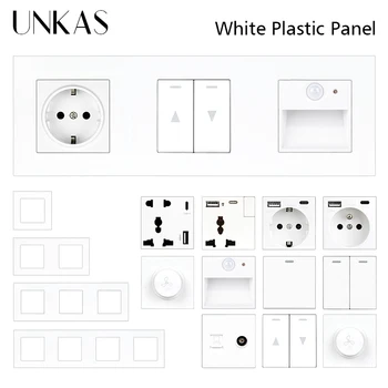 UNKAS Бял пластмасов панел за включване / изключване на стенен превключвател за осветление DIY модули Безплатна комбинация завеса компютърна телевизия димер универсален светодиод