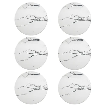 Coaster комплекти от 6 броя, абсорбиращи керамични каменни мраморни модели подложки с коркова основа, бели подложки за напитки