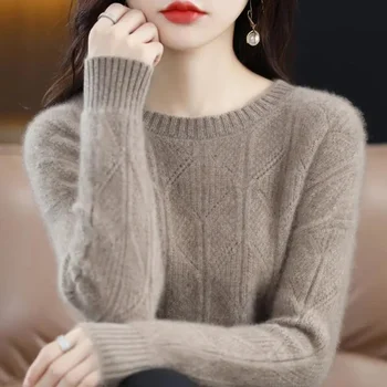 2023 Нови дамски пуловери пролет есен O-образно деколте плетени пуловери хлабав дъно риза кашмир мода мек джъмпер отгоре