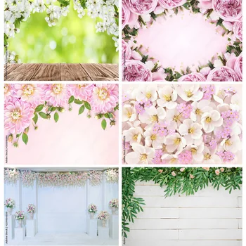 Винилова фотография Фонове Prop Flower Wall Wood Floor Wedding Party Theme Photo Studio Background 22221 LLH-08