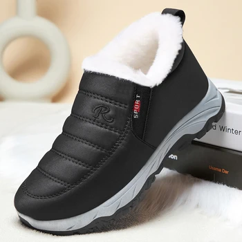 Fujeak Леки ежедневни памучни обувки Външни обувки против хлъзгане Обувки за ходене Топли ботуши до глезена Trend Спортни плоски обувки Зимни мъжки обувки