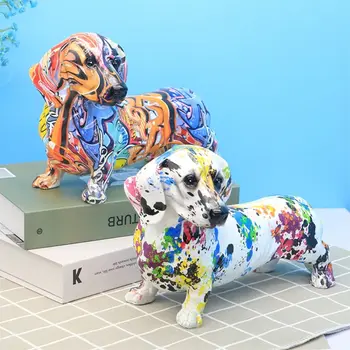 Настолни фигурки Дакел статуя проста смола боядисани графити животински скулптура занаятчийски цвят куче орнамент начало декорация