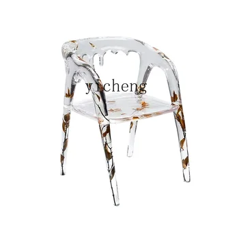 XL кехлибарен стол за хранене форма творчески фотьойл кресло висок клас прозрачен стол