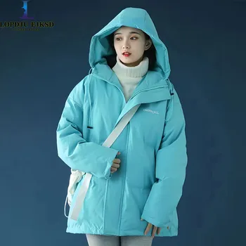 Preppy стил памучно подплатено яке за жени, къса парка с качулка, свободно палто, дантела, шикозни якета, зимна мода, ново, 2023