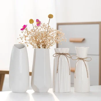Бяла керамична ваза повишаване на модерен творчески дом хол трапезария сухи цветя цвете аранжировка декорация орнаменти