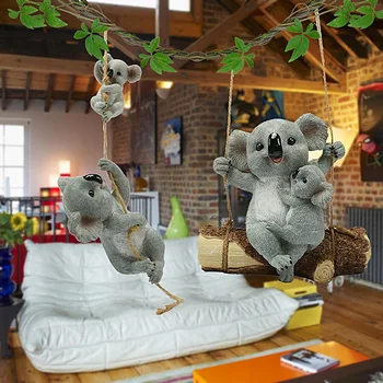 Фигурка на коала Дърво Висящ декор Градинска декорация Външна висулка за дърво Фигурка на мечка от коала Люлка Животински занаяти