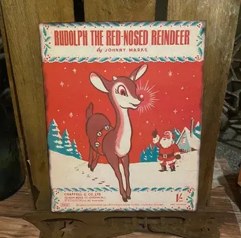 Rudolph Червеният нос елен знак,Коледна украса ретро метален калай знак стена висящи декор плакет за кафене