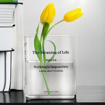 книга ваза за цветя прозрачна флорална ваза в ясна книга форма флорална ваза естетична саксия акрилни растения ваза за стая